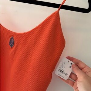 FP Movement Orange Ribbed Cami with Blue Embroidered Detail